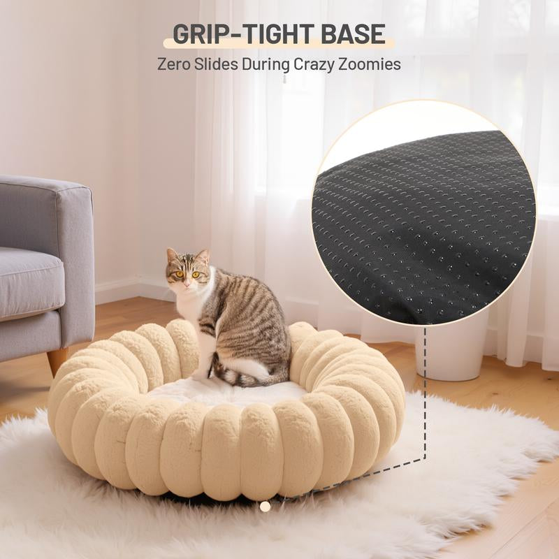 Washable Plush round Cat Couch - Adorable Donut Bed, Ideal Cozy Cushion for Small Indoor Pets