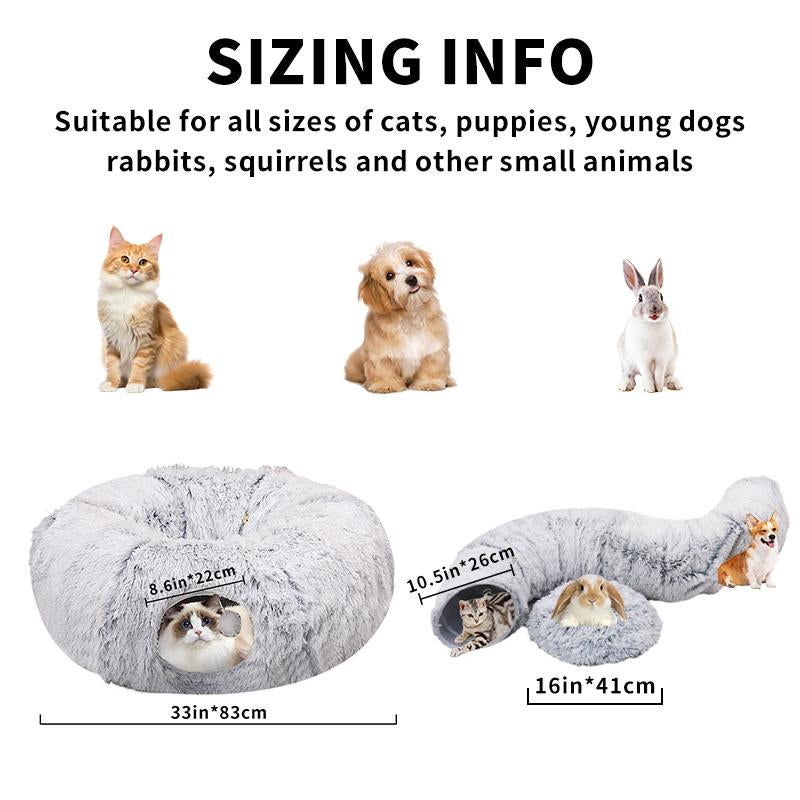 Winter Warm Fluffy Plush Cat Tunnel Bed,Under Christmas 2 in 1 Foldable Cat Tunnel Cat Bed, Warm Plush Cat Bed with Hanging Ball Foldable Dog Adjustable Sliding Bed Elevated Bed Pet Play and Training Set Breathable Elevated Cooling Dog Bed