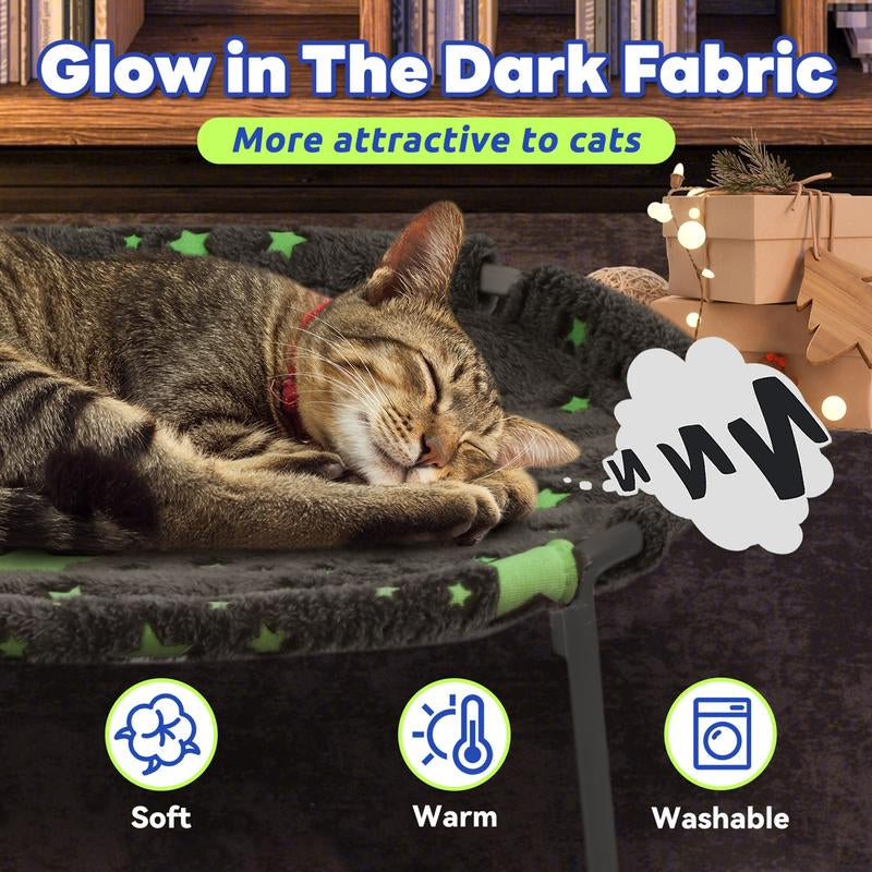 POMESEA Desk & Floor Cat Hammock,Soft Elevated Pet Bed for Dogs & Cats, Glow in the Dark,Napping Spot,Raised Cozy Hammock,Cat Lounge Furniture