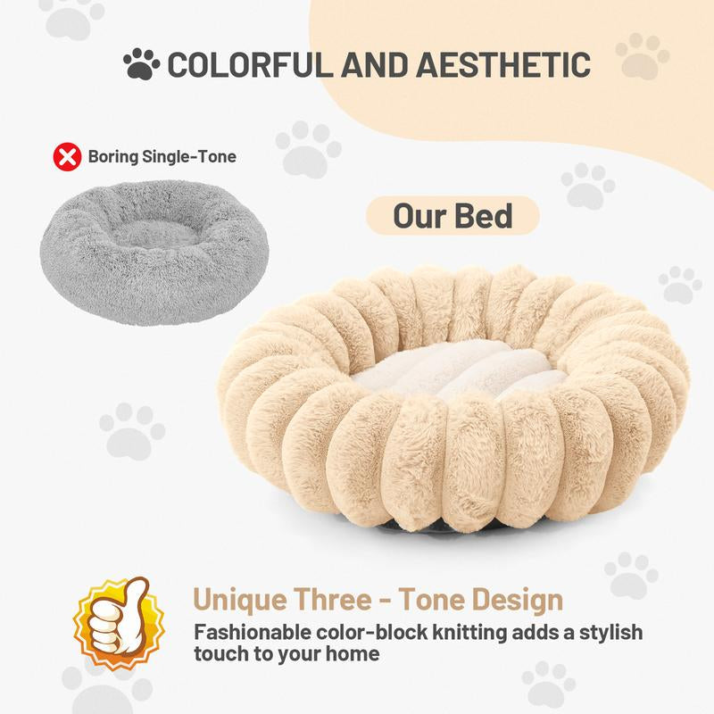 Washable Plush round Cat Couch - Adorable Donut Bed, Ideal Cozy Cushion for Small Indoor Pets