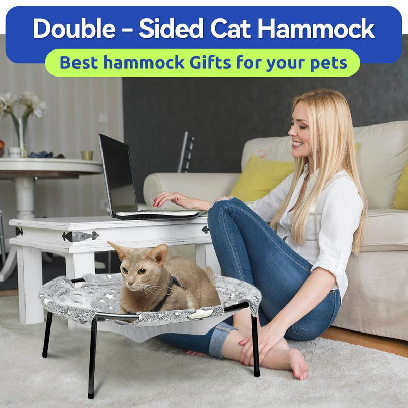 POMESEA Desk & Floor Cat Hammock,Soft Elevated Pet Bed for Dogs & Cats, Glow in the Dark,Napping Spot,Raised Cozy Hammock,Cat Lounge Furniture