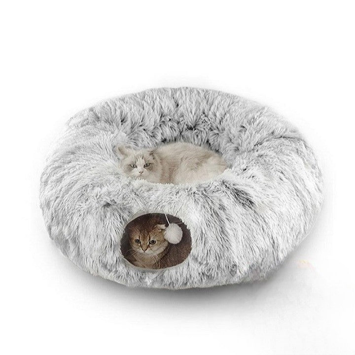 Winter Warm Fluffy Plush Cat Tunnel Bed