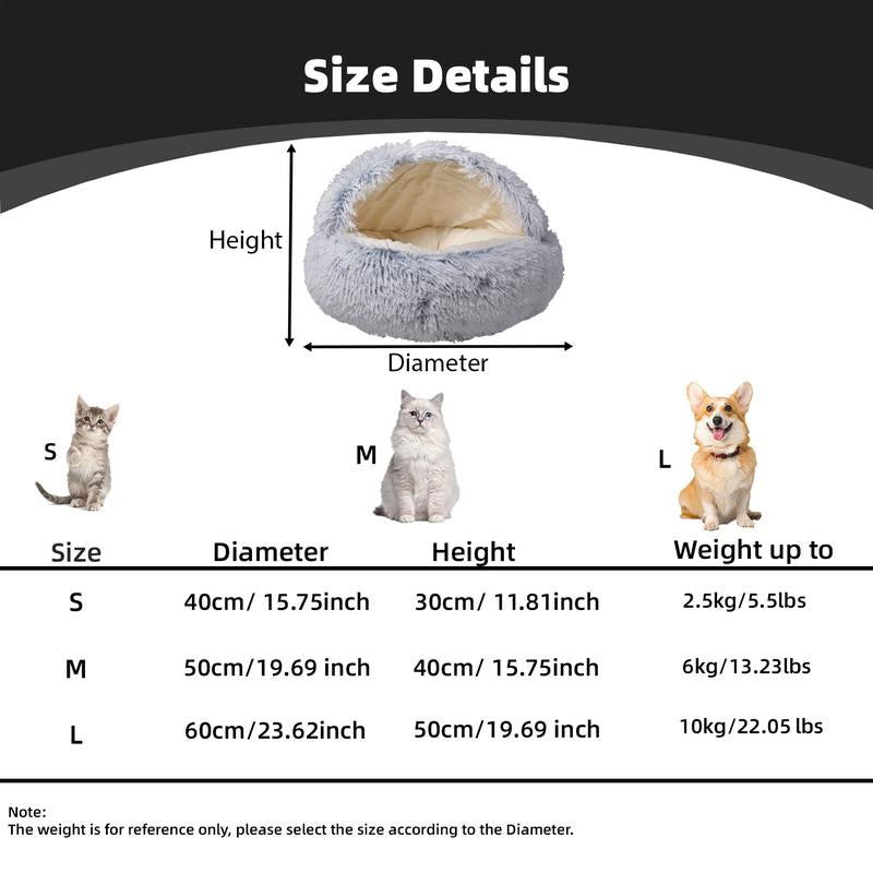 Cat Bed round Plush Fluffy Hooded Cat Bed Cave, Cozy for Indoor Cats or Small Dog Beds, Machine-Washable Cat Bed as a Christmas Gift for the Pet, Thanksgiving & Halloween Gifts for Cat & Dogs Lovers Fluffy Cloud Bed