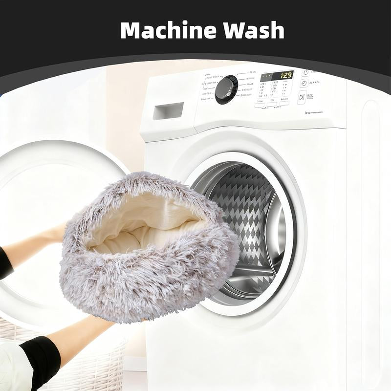 Cat Bed round Plush Fluffy Hooded Cat Bed Cave, Cozy for Indoor Cats or Small Dog Beds, Machine-Washable Cat Bed as a Christmas Gift for the Pet, Thanksgiving & Halloween Gifts for Cat & Dogs Lovers Fluffy Cloud Bed