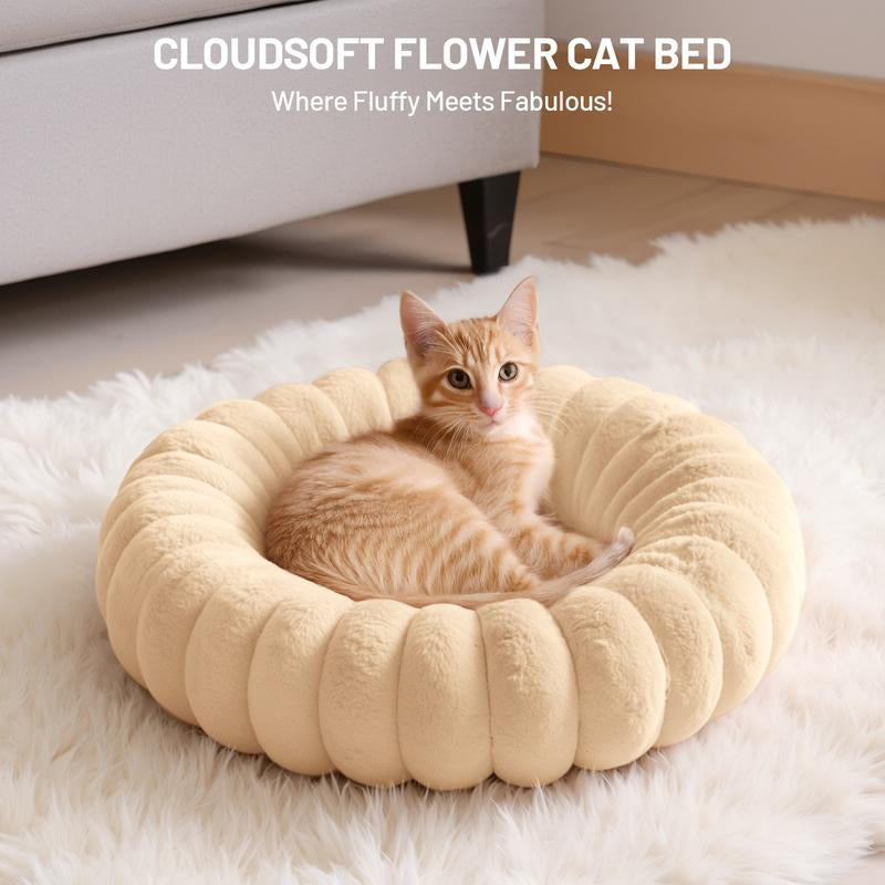 Washable Plush round Cat Couch - Adorable Donut Bed, Ideal Cozy Cushion for Small Indoor Pets
