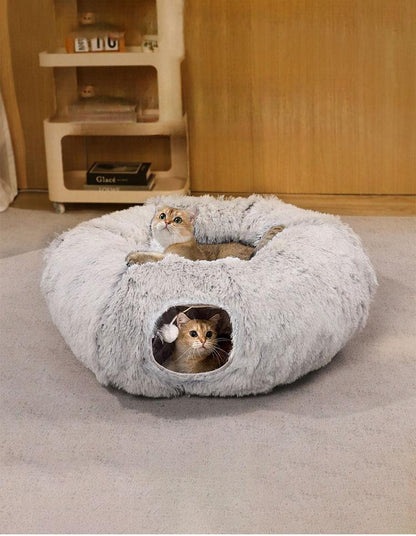 Winter Warm Fluffy Plush Cat Tunnel Bed