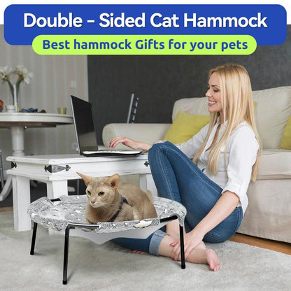 POMESEA Desk & Floor Cat Hammock,Soft Elevated Pet Bed for Dogs & Cats, Glow in the Dark,Napping Spot,Raised Cozy Hammock,Cat Lounge Furniture