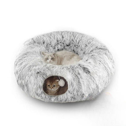 Winter Warm Fluffy Plush Cat Tunnel Bed